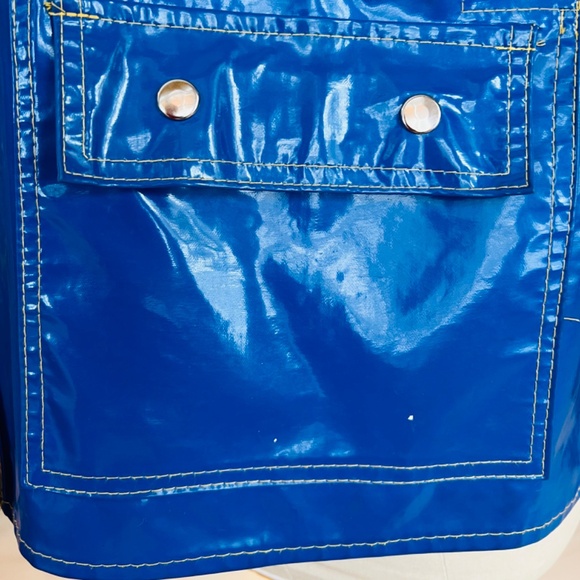 Vintage Aqua Sheen Rain Slicker  * Brilliant Shiny Blue Raincoat * medium/large - Picture 10 of 16
